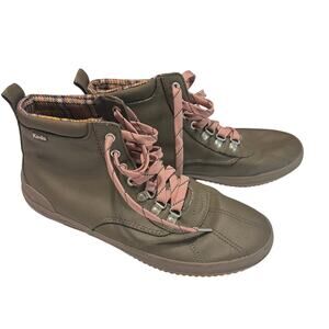 Keds Olive Duck Toe Sneaker Boots Womens 9.5 Lace Up Hiker Boots Plaid Lined